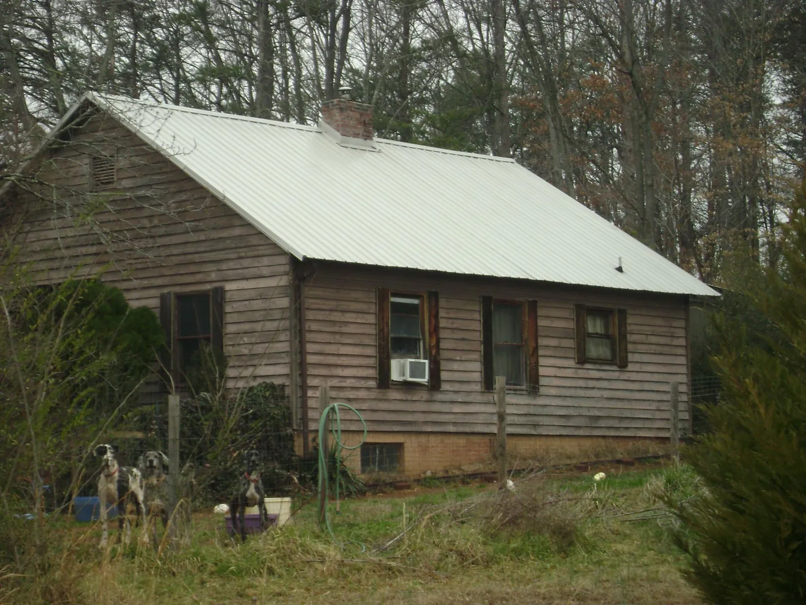 White metal roof on an old wood sided farmhouse, from a Asphalt Shingle Roof Repair job in Reelsville